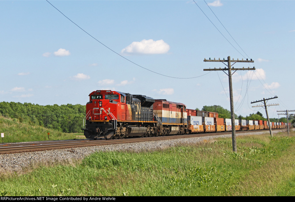 Northbound intermodal train Q193 stops for a crew change